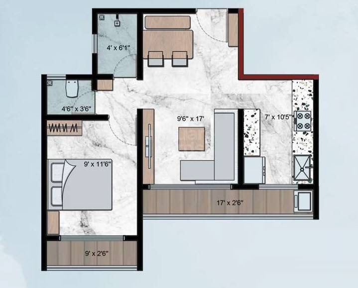 Floor plan of 1 BHK 415 Sq. Ft. Apartment in Darshan Parkside, Navi Mumbai