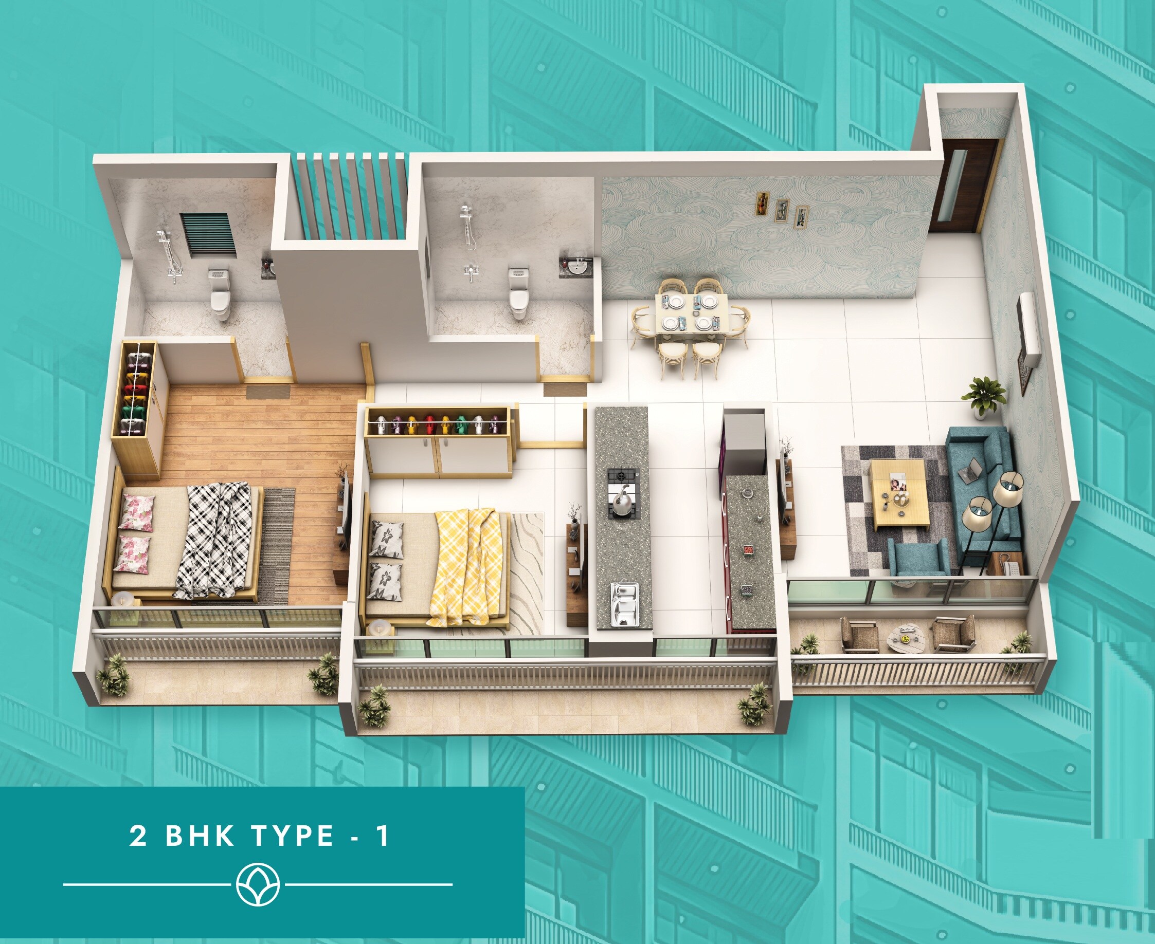 Floor plan of 2 BHK 556 Sq. Ft. Apartment in Dashanzi Ce La Vie, Navi Mumbai