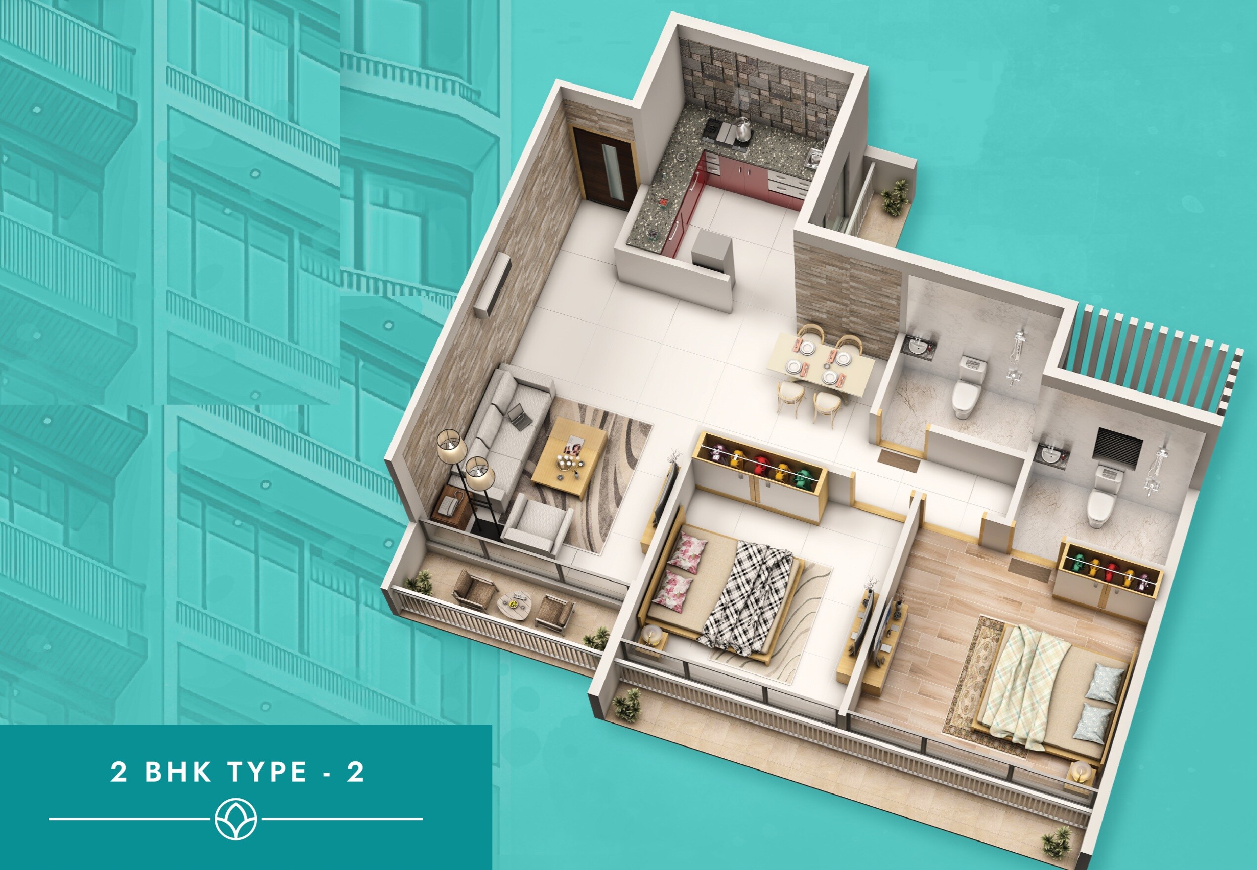 Floor plan of 2 BHK 594 Sq. Ft. Apartment in Dashanzi Ce La Vie, Navi Mumbai