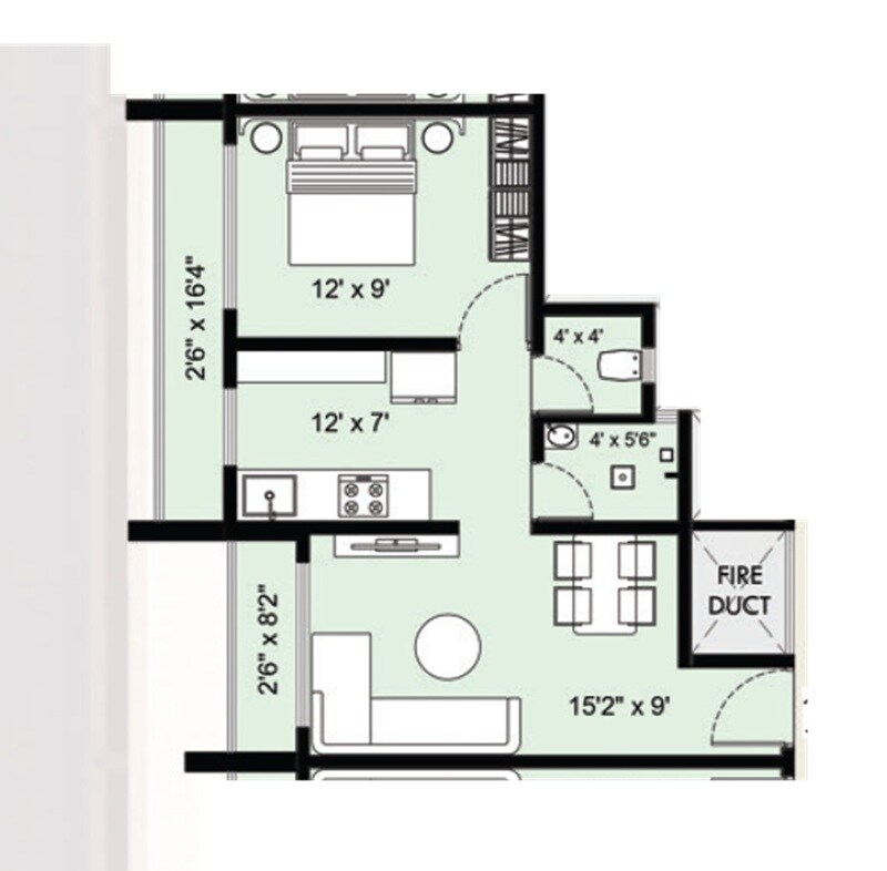 1 BHK 466 Sq. Ft. Apartment