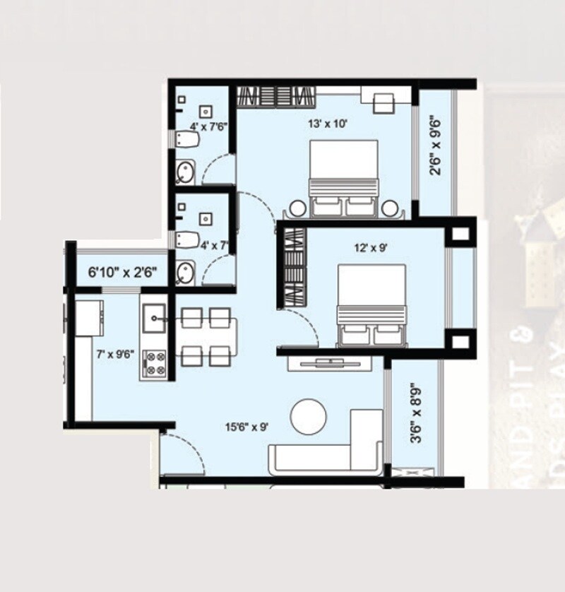 2 BHK 655 Sq. Ft. Apartment