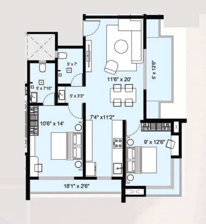 2 BHK 764 Sq. Ft. Apartment