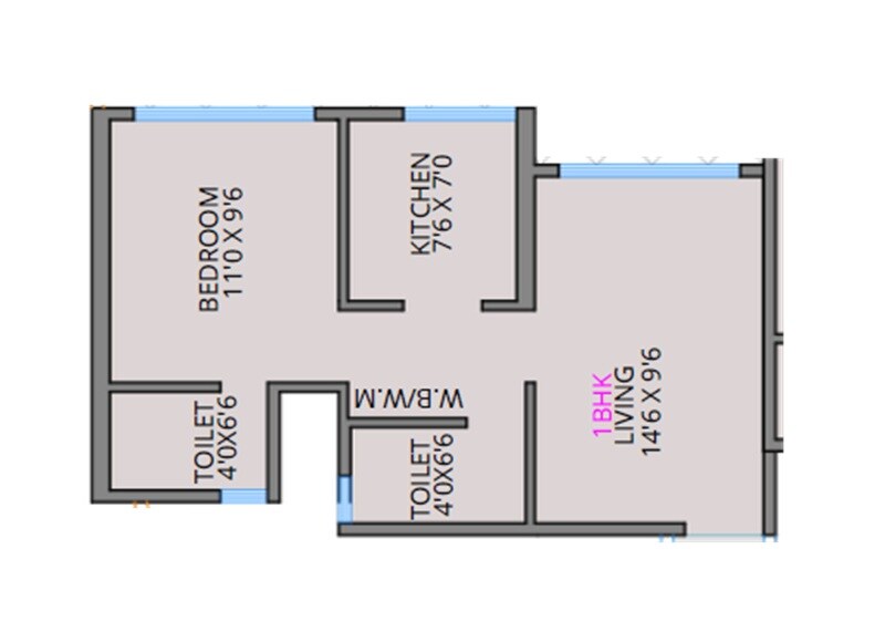 Floor plan of 1 BHK 398 Sq. Ft. Apartment in DDSR Heritage CHS, Navi Mumbai