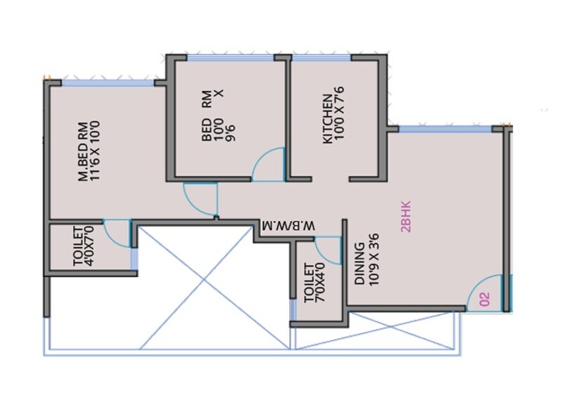 Floor plan of 2 BHK 582 Sq. Ft. Apartment in DDSR Heritage CHS, Navi Mumbai