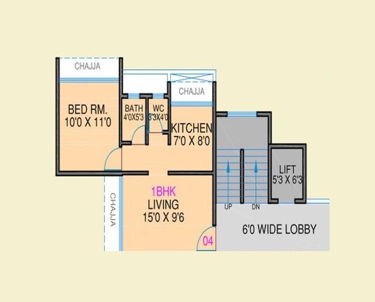 Floor plan of 1 BHK 395 Sq. Ft. Apartment in DDSR Satvic, Navi Mumbai