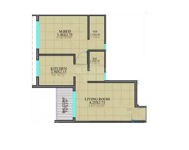 Floor plan of 1 BHK 315 Sq. Ft. Apartment in Dedrani Sky Park, Navi Mumbai