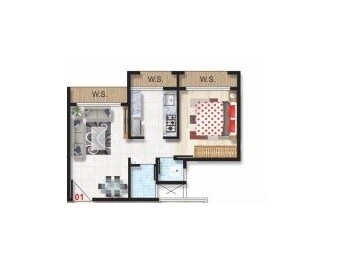 Floor plan of 1 BHK 350 Sq. Ft. Apartment in Deep Diva Antilia, Navi Mumbai