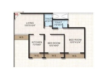 Floor plan of 2 BHK 430 Sq. Ft. Apartment in Deep Diva Antilia, Navi Mumbai