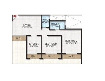 Floor plan of 2 BHK 434 Sq. Ft. Apartment in Deep Diva Antilia, Navi Mumbai