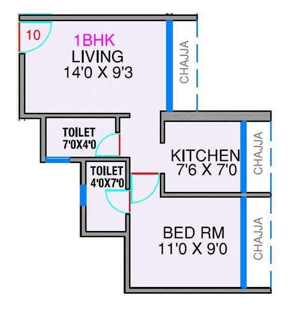 Floor plan of 1 BHK 378 Sq. Ft. Apartment in Delta Greens, Navi Mumbai