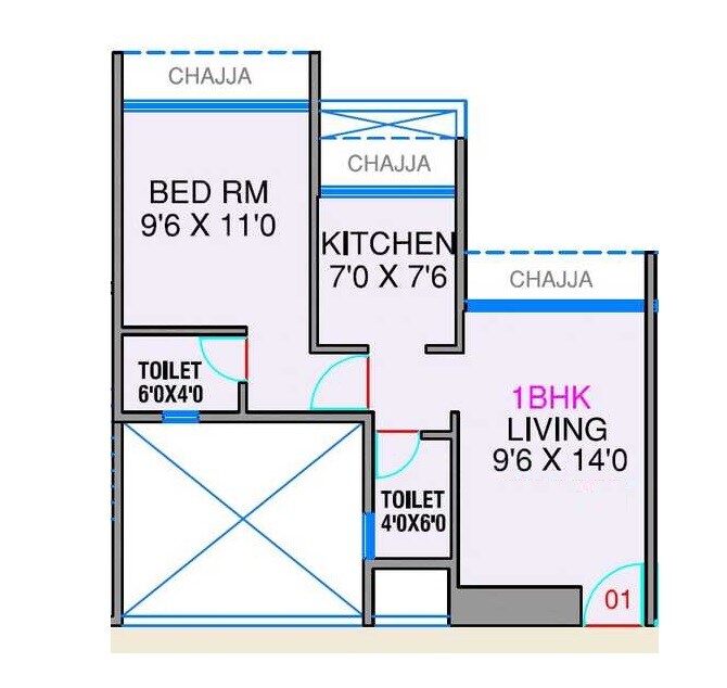 Floor plan of 1 BHK 440 Sq. Ft. Apartment in Delta Greens, Navi Mumbai