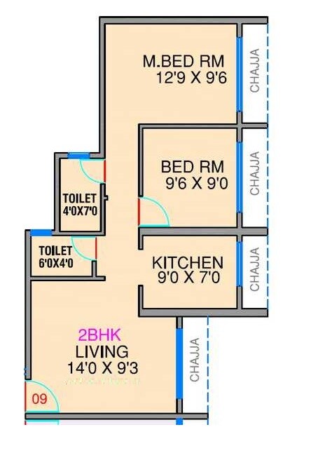 Floor plan of 2 BHK 583 Sq. Ft. Apartment in Delta Greens, Navi Mumbai