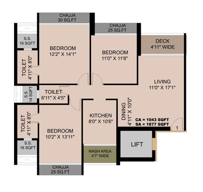 3 BHK 1170 Sq. Ft. Apartment