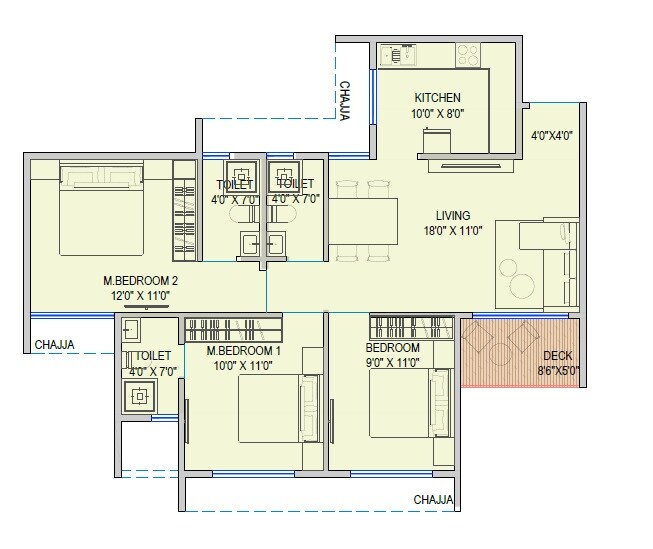 3 BHK 774 Sq. Ft. Apartment