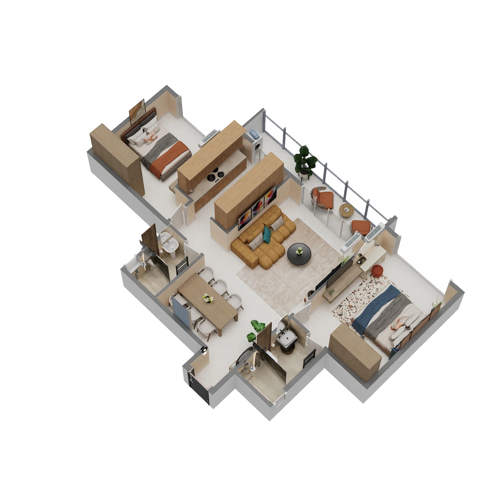 Floor plan of 2 BHK 763 Sq. Ft. Apartment in Delta Palmbeach, Navi Mumbai