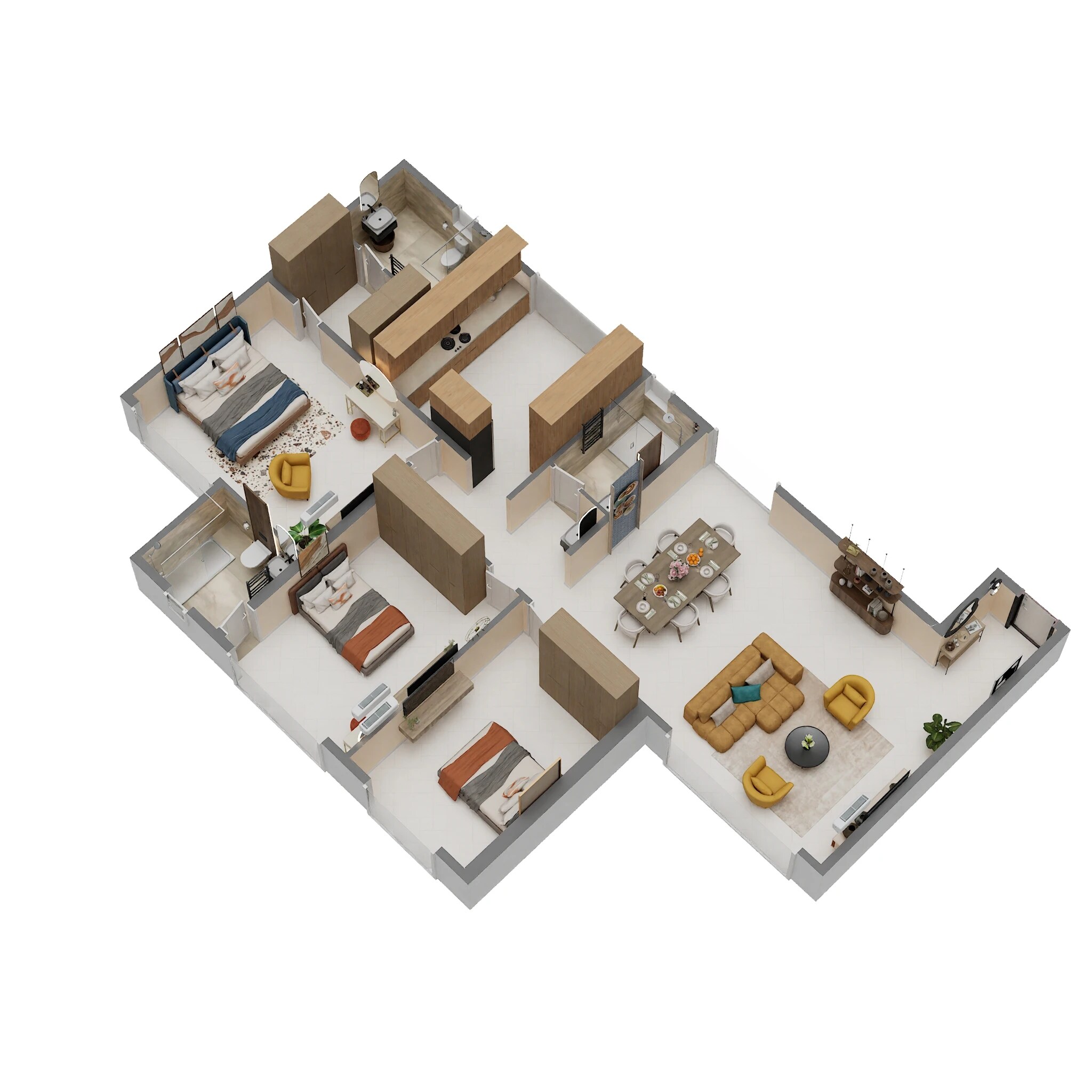Floor plan of 3 BHK 1502 Sq. Ft. Apartment in Delta Palmbeach, Navi Mumbai