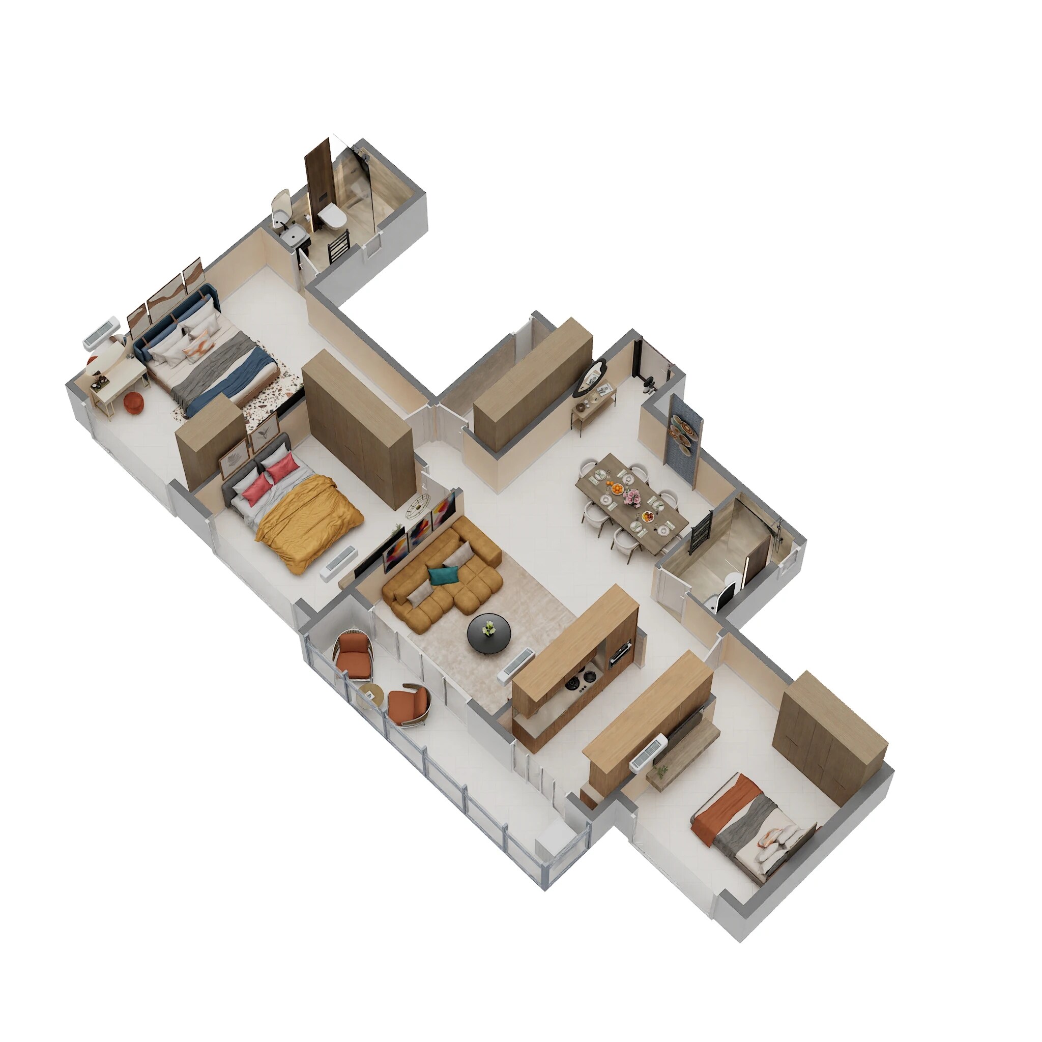 Floor plan of 3 BHK 989 Sq. Ft. Apartment in Delta Palmbeach, Navi Mumbai