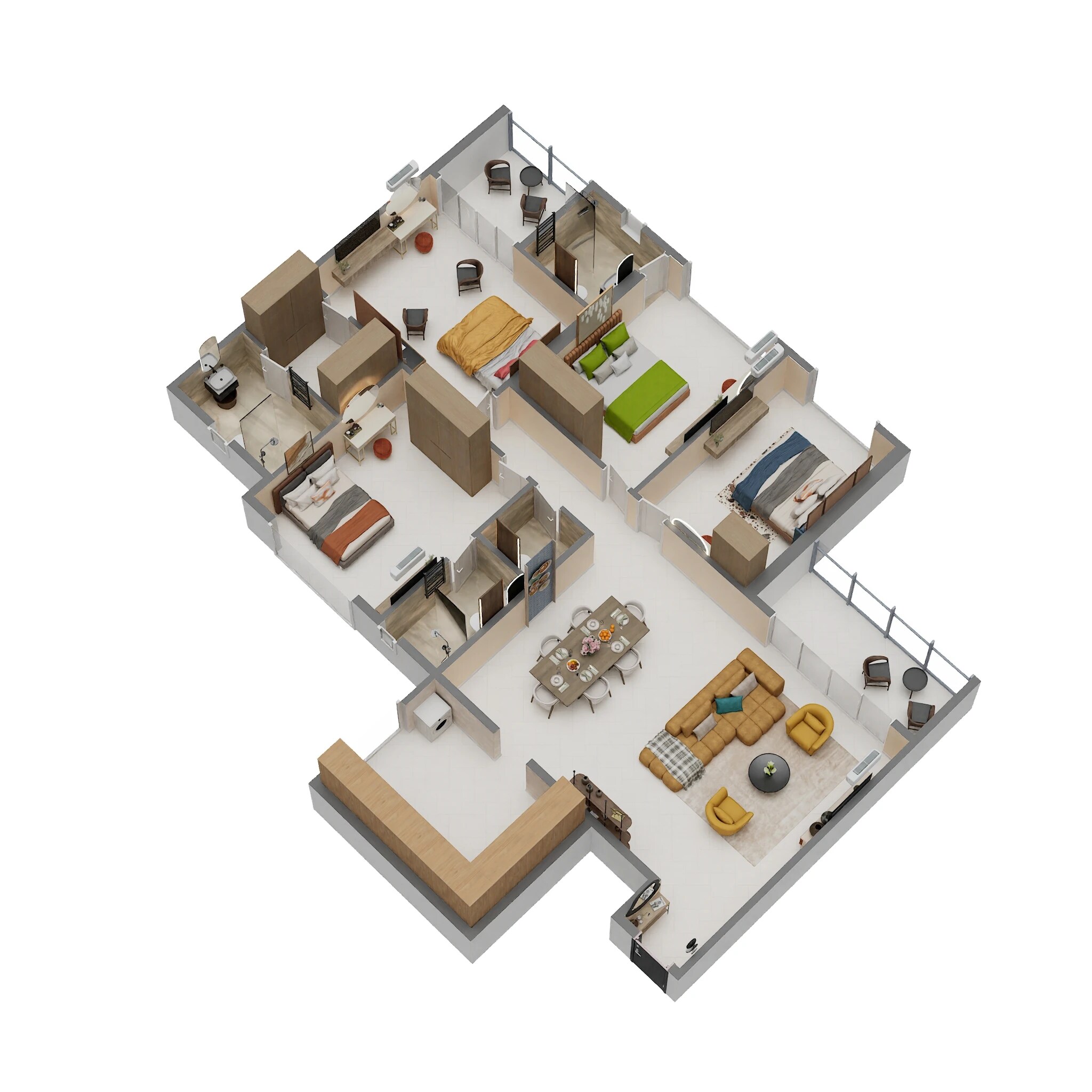 Floor plan of 4 BHK 1633 Sq. Ft. Apartment in Delta Palmbeach, Navi Mumbai