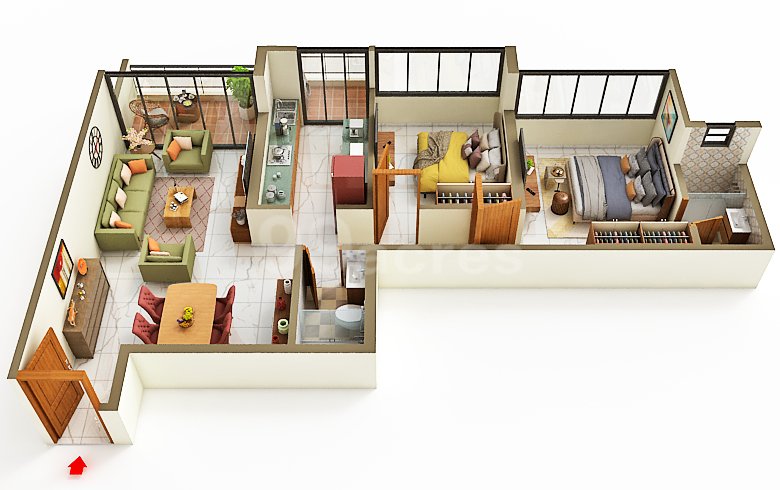 Floor plan of 2 BHK 656 Sq. Ft. Apartment in Delta Signature, Navi Mumbai