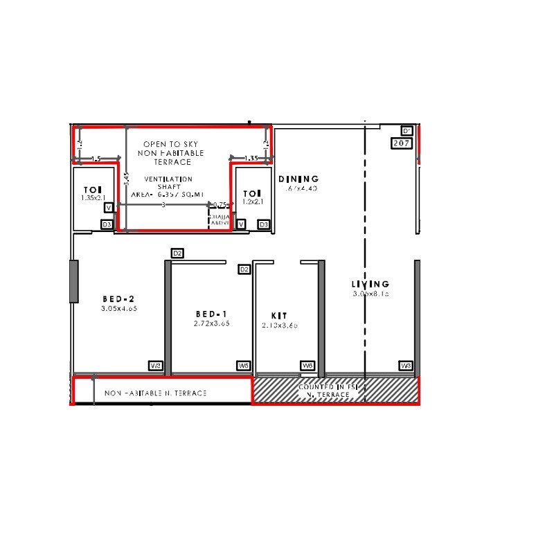 Floor plan of 2 BHK 656 Sq. Ft. Apartment in Delta Signature, Navi Mumbai