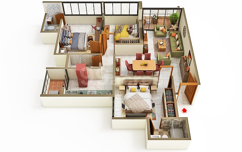 Floor plan of 3 BHK 970 Sq. Ft. Apartment in Delta Signature, Navi Mumbai
