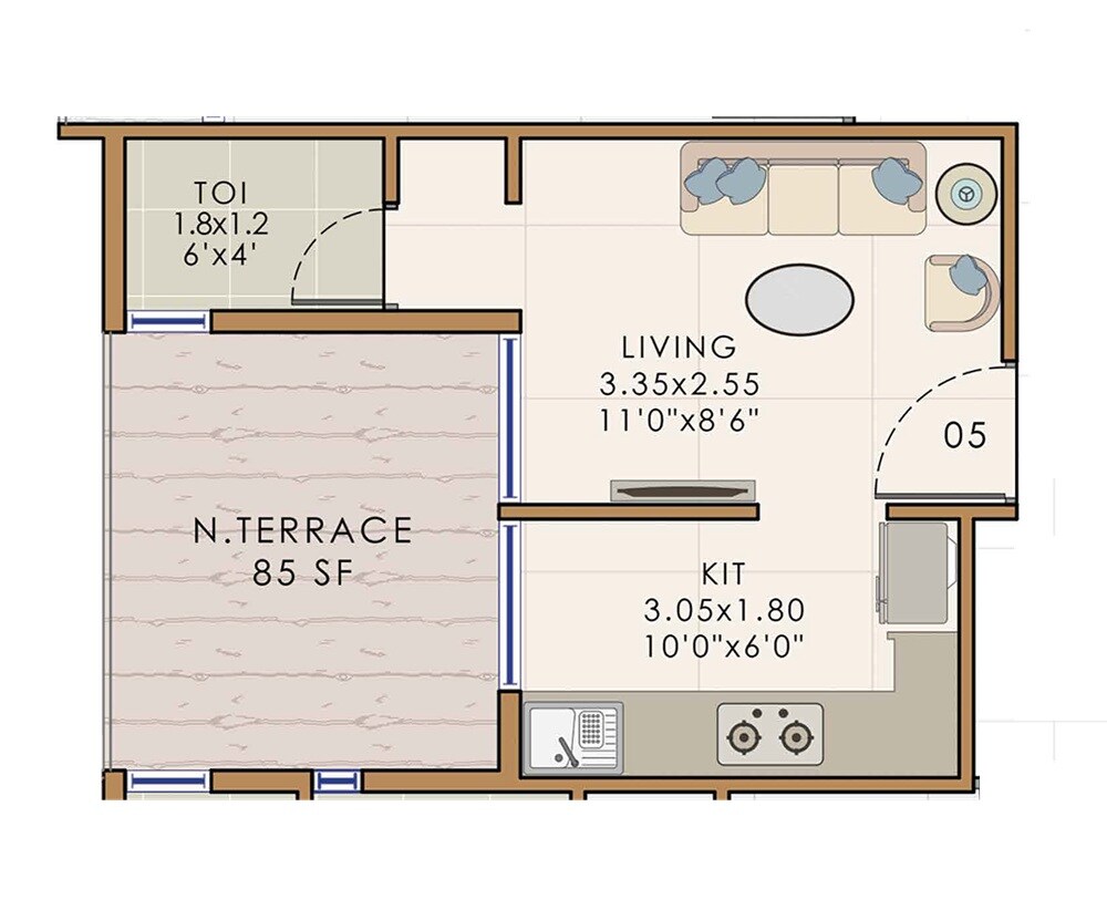 Floor plan of 191 Sq. Ft. Studio in Destiny Royal Residency, Navi Mumbai