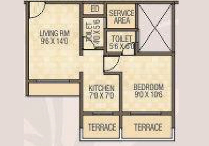 Floor plan of 1 BHK 310 Sq. Ft. Apartment in Dev Luxuria, Navi Mumbai