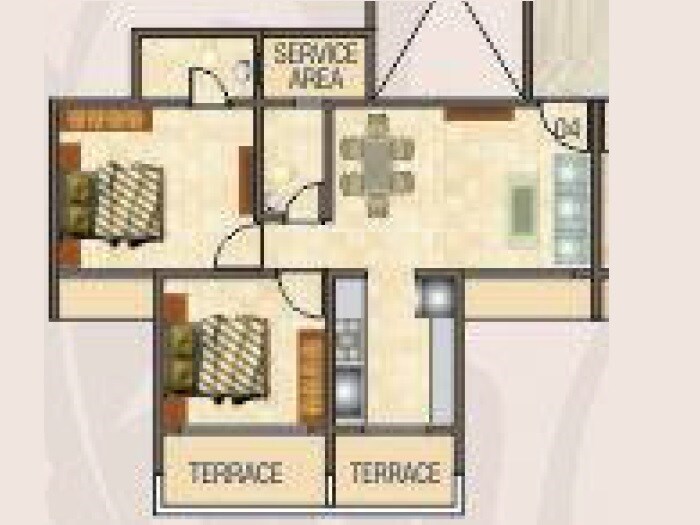 Floor plan of 2 BHK 317 Sq. Ft. Apartment in Dev Luxuria, Navi Mumbai