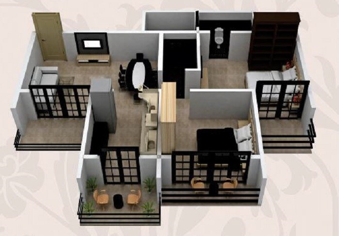 Floor plan of 2 BHK 498 Sq. Ft. Apartment in Dev Luxuria, Navi Mumbai
