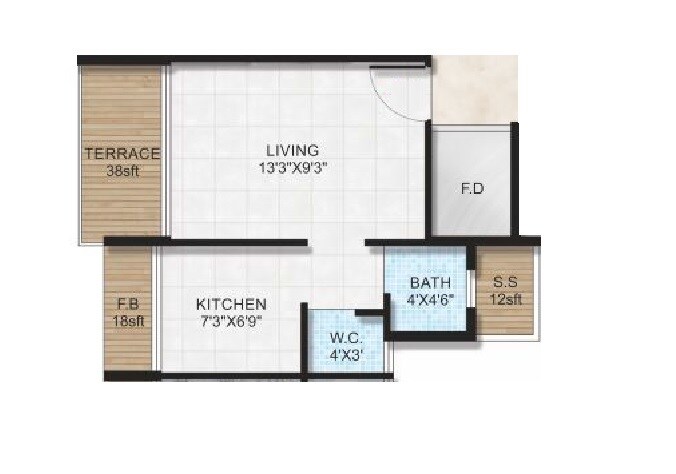 Floor plan of 152 Sq. Ft. Studio in Dev Sai Garden, Navi Mumbai