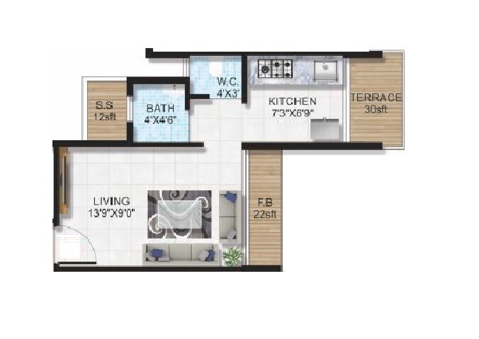 Floor plan of 220 Sq. Ft. Studio in Dev Sai Garden, Navi Mumbai