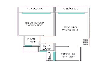 Floor plan of 1 BHK 308 Sq. Ft. Apartment in Devam Residency, Navi Mumbai