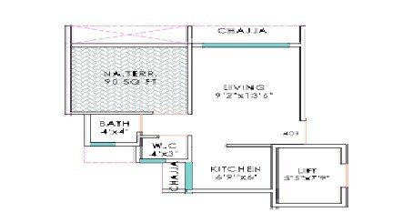 Floor plan of 184 Sq. Ft. Studio in Devam Residency, Navi Mumbai