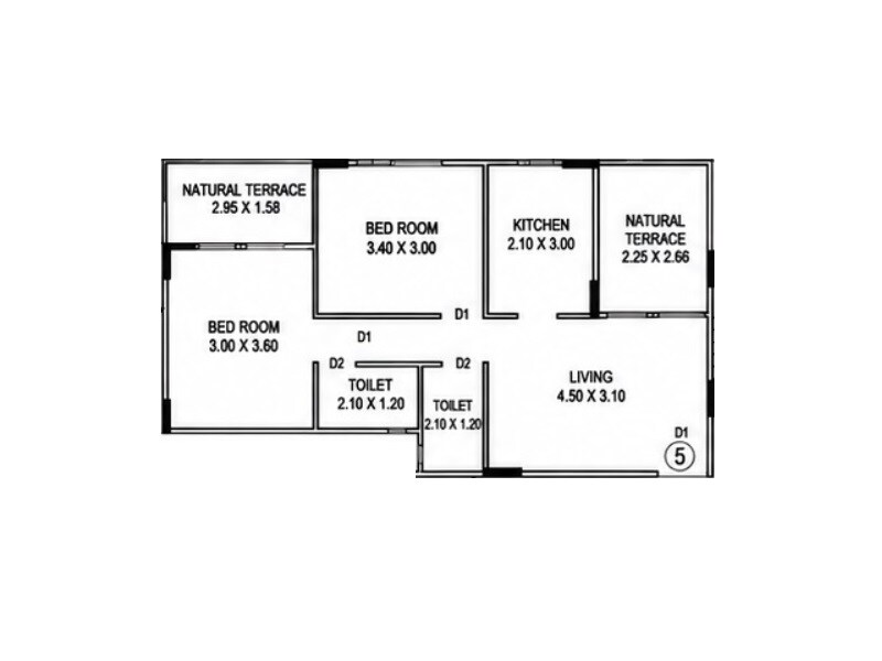Floor plan of 2 BHK 582 Sq. Ft. Apartment in Devki Crystal CHS, Navi Mumbai