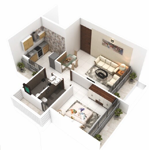 Floor plan of 1 BHK 270 Sq. Ft. Apartment in Devkrupa Dev Sakha, Navi Mumbai