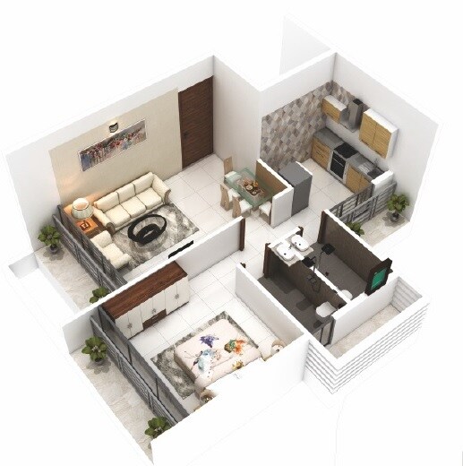 Floor plan of 1 BHK 384 Sq. Ft. Apartment in Devkrupa Dev Sakha, Navi Mumbai