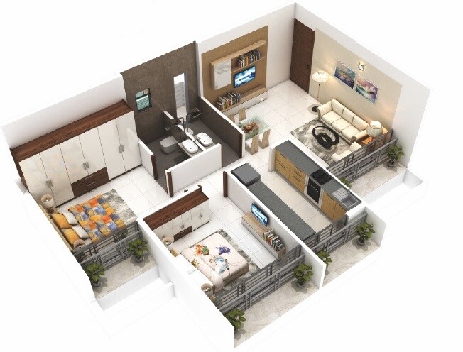 Floor plan of 2 BHK 444 Sq. Ft. Apartment in Devkrupa Dev Sakha, Navi Mumbai