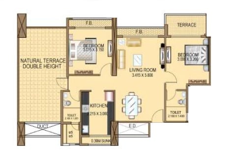 Floor plan of 2 BHK 1122 Sq. Ft. Apartment in Dhanraj Majestic Heights, Navi Mumbai