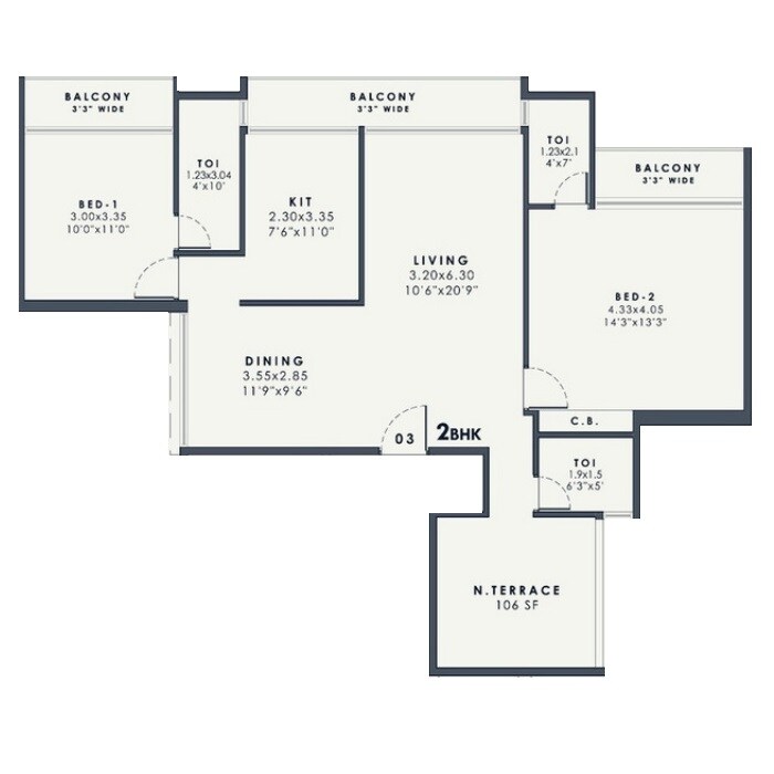 2 BHK 601 Sq. Ft. Apartment