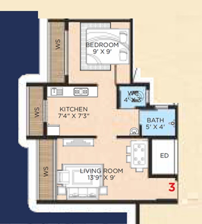 Floor plan of 1 BHK 345 Sq. Ft. Apartment in Dharti Complex Khalapur, Navi Mumbai
