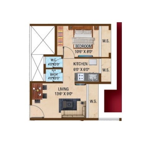 Floor plan of 1 BHK 283 Sq. Ft. Apartment in Dharti Divine Capital, Navi Mumbai