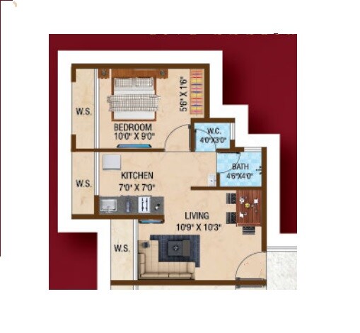 Floor plan of 1 BHK 302 Sq. Ft. Apartment in Dharti Divine Capital, Navi Mumbai