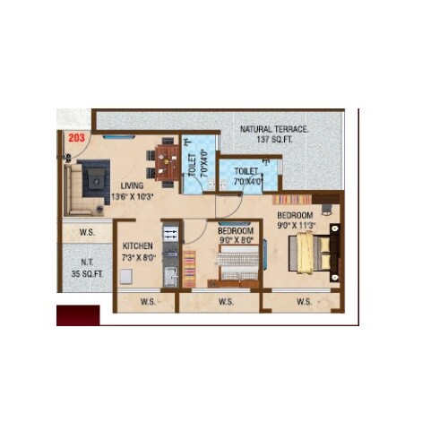 Floor plan of 2 BHK 421 Sq. Ft. Apartment in Dharti Divine Capital, Navi Mumbai