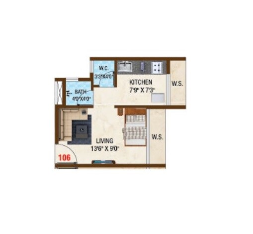 Floor plan of 182 Sq. Ft. Studio in Dharti Divine Capital, Navi Mumbai