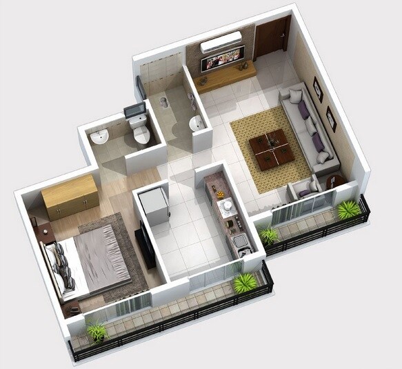 Floor plan of 1 BHK 361 Sq. Ft. Apartment in Dharti Green Acres, Navi Mumbai