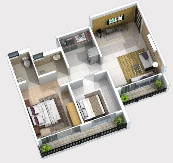 Floor plan of 1 BHK 378 Sq. Ft. Apartment in Dharti Green Acres, Navi Mumbai