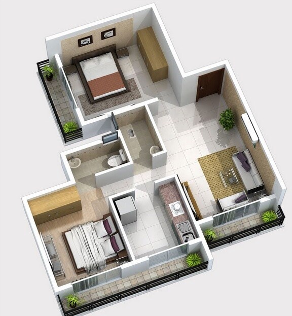 Floor plan of 2 BHK 541 Sq. Ft. Apartment in Dharti Green Acres, Navi Mumbai