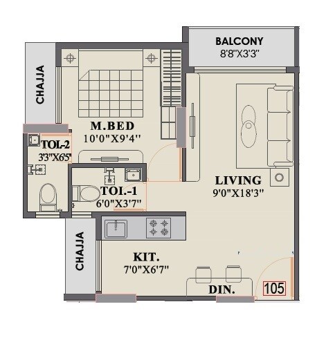Floor plan of 1 BHK 316 Sq. Ft. Apartment in Dharti Krishna, Navi Mumbai