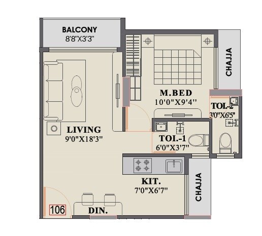 Floor plan of 1 BHK 379 Sq. Ft. Apartment in Dharti Krishna, Navi Mumbai