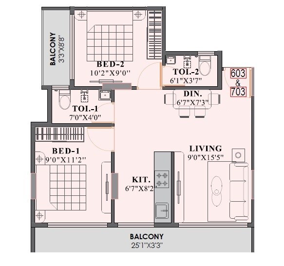 Floor plan of 2 BHK 472 Sq. Ft. Apartment in Dharti Krishna, Navi Mumbai